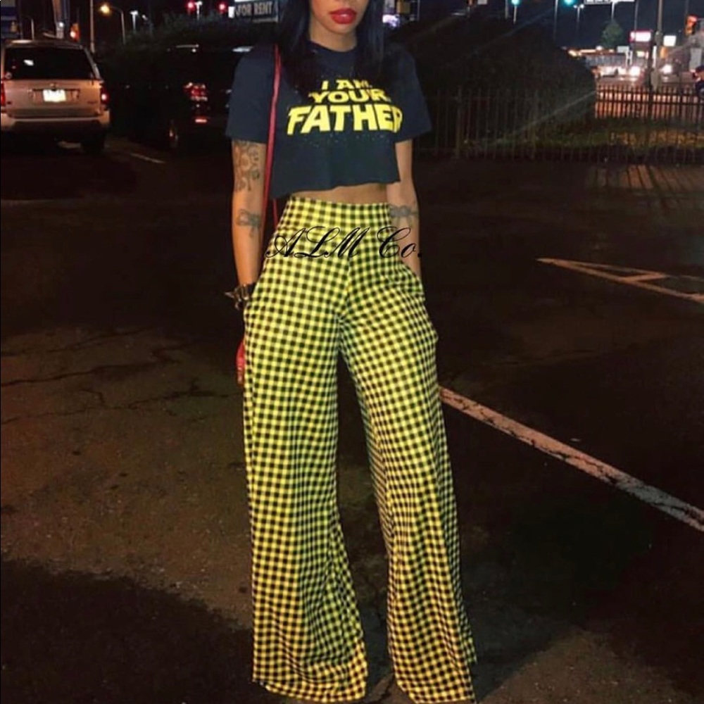 Red and black checkered pants